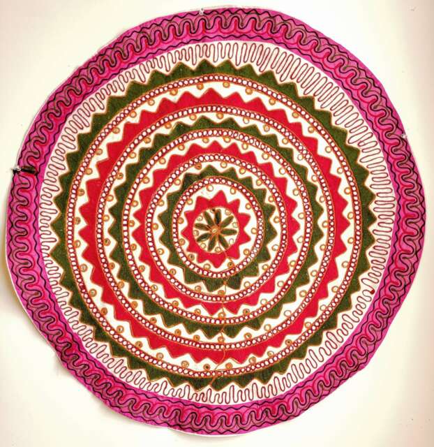 Handmade Embroidered Round Tapestry Colorful Geometric Indian Wall Hanging - image 1