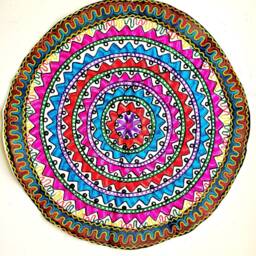 Handmade Embroidered Round Tapestry Colorful Geometric Indian Wall Hanging - thumbnail 2