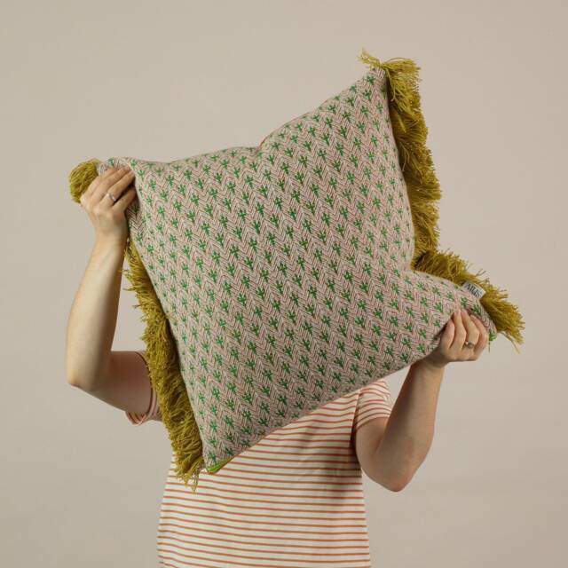 Cactus Cushion With Tassels, Handwoven in Brighton Uk, Velvet Back - image 1