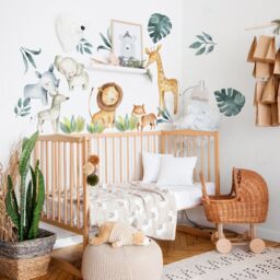 Kids Nursey Safari Animals Wall Decal - Watercolor Jungle Sticker Tropical Monstera Leaf Decals - thumbnail 2