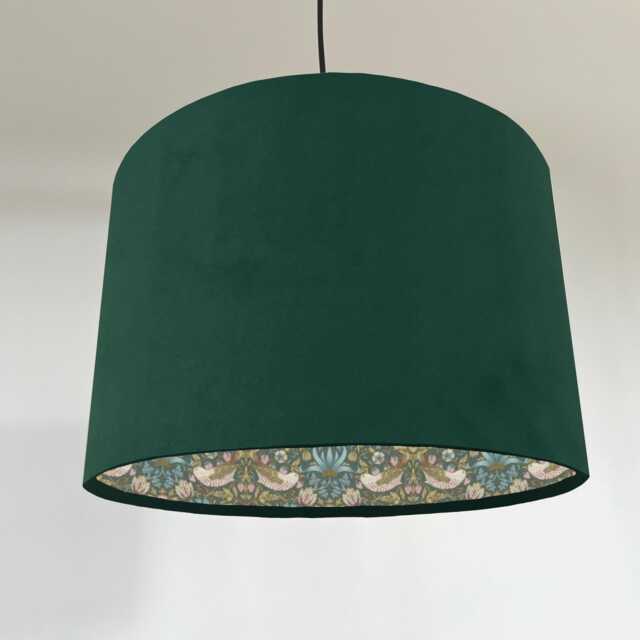 Green Velvet Drum Lampshade/ Ceiling Shade William Morris Strawberry Thief Teal Interior - image 1