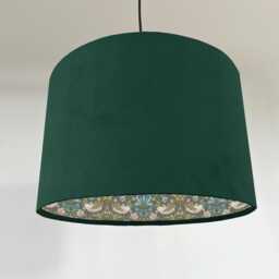 Green Velvet Drum Lampshade/ Ceiling Shade William Morris Strawberry Thief Teal Interior
