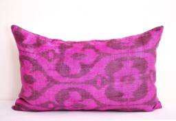 Hot Pink Velvet Ikat Pillow Cover, Handloom Silk - thumbnail 1