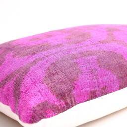Hot Pink Velvet Ikat Pillow Cover, Handloom Silk - thumbnail 3