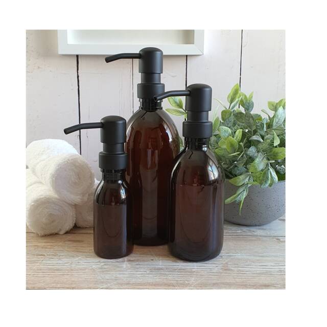 Refillable 500Ml Brown Plastic Bottles Soap Dispenser - Lightweight Matt Black Style Metal Pump On Trend Bathroom Accessory Sold Empty - image 1