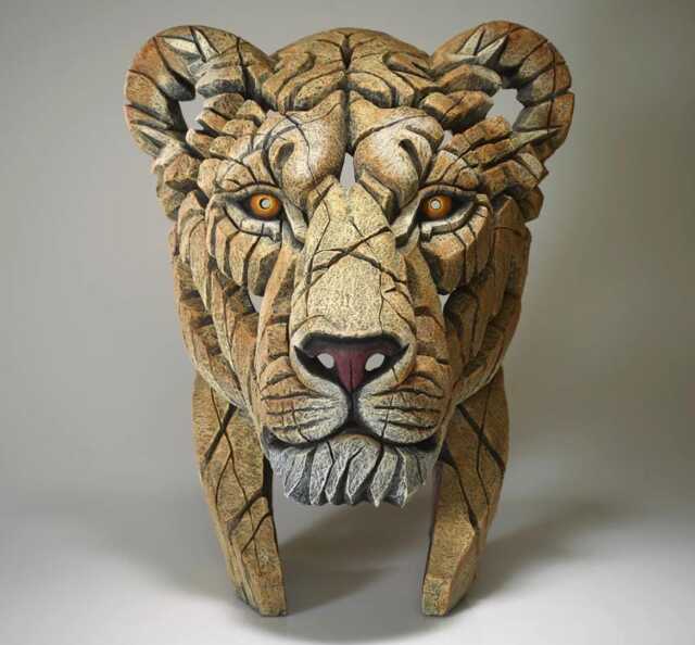 Yuna The Lioness Bust Sculpture - Hand Painted Art Marble Dust & Resin Wildlife Decor - image 1