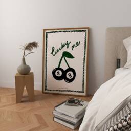 Retro Cherry Kitchen Print - Lucky Me 8 Ball Poster Funky Decor Mid Century Wall Art - thumbnail 3