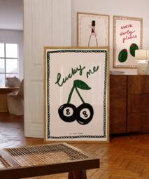 Retro Cherry Kitchen Print - Lucky Me 8 Ball Poster Funky Decor Mid Century Wall Art - thumbnail 1