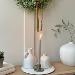Glazed Ceramic Taper Candle Holder Neutral Or Sage Green With Gold Accent - thumbnail 2