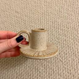Glazed Ceramic Taper Candle Holder Neutral Or Sage Green With Gold Accent - thumbnail 4