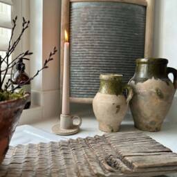 Glazed Ceramic Taper Candle Holder Neutral Or Sage Green With Gold Accent - thumbnail 3