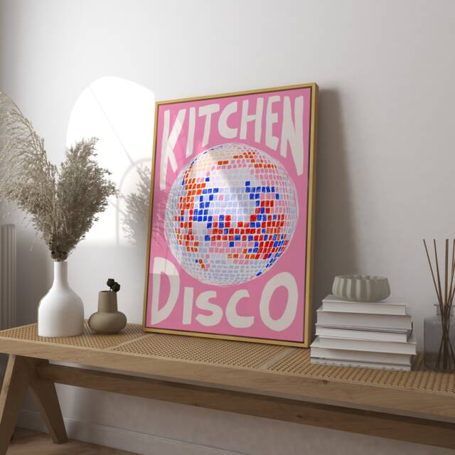 Kitchen Disco Art Print Poster, Ball Art, Colourful Print, Boho Decor Retro 70S 80S 90S Art - image 1