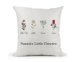 Personalised Birth Month Flowers Cushion.. Nanny Little Flowers.. Grandchildren's Names.nannie..nan - thumbnail 1