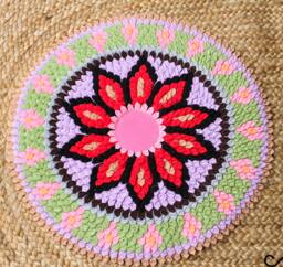 Handmade Round Fabric Rug - Colourful Mandala Boho Mat Or Wall Hanging - Eco-Friendly, 50cm - thumbnail 1