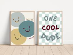 Checkered One Cool Dude & Smiley Face Good Times Set Of 2 Kids Prints - Prints Only - thumbnail 1