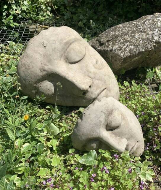 Stone Garden Beautiful Pair Of Half Face Modern Art Statue Concrete Ornament - image 1