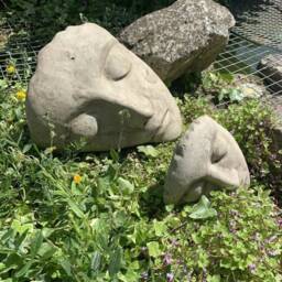 Stone Garden Beautiful Pair Of Half Face Modern Art Statue Concrete Ornament - thumbnail 2