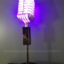 Retro Microphone Lamp Purple Led Light, Music Room Decor - thumbnail 3