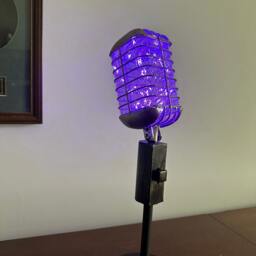 Retro Microphone Lamp Purple Led Light, Music Room Decor - thumbnail 2
