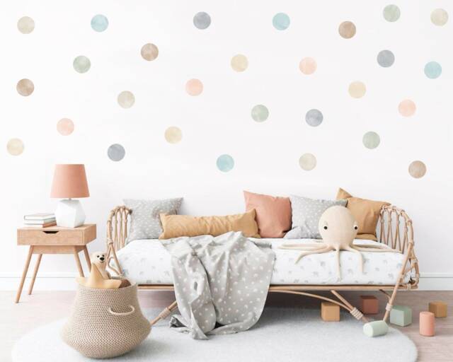 Watercolor Polka Dot Wall Decals Neutral Nursery Decor - 40 Pack - image 1