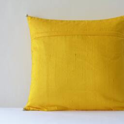 Bright & Festive Yellow Silk Pillow Cover With Gold Stitch Detail , Decor Cushion - thumbnail 3