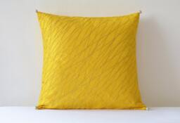 Bright & Festive Yellow Silk Pillow Cover With Gold Stitch Detail , Decor Cushion - thumbnail 1