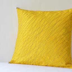 Bright & Festive Yellow Silk Pillow Cover With Gold Stitch Detail , Decor Cushion - thumbnail 2