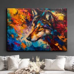 Wild Wolf Animal Abstract Modern Painting Wall Art, Framed Canvas Poster Print Home Kitchen Office Room Decor Gifts - thumbnail 1