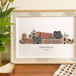 Shrewsbury Skyline Print, Cityscape, Wall Art, Gift, Illustration, Poster, Shropshire - thumbnail 2