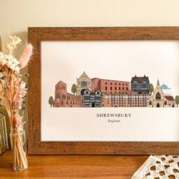 Shrewsbury Skyline Print, Cityscape, Wall Art, Gift, Illustration, Poster, Shropshire - thumbnail 3