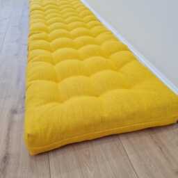 Hemp Linen Cushion Mat With Organic Hemp Fiber Filling in Natural Bright Yellow Linen Fabric Window Bench Custom Made - thumbnail 3