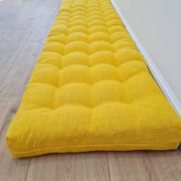 Hemp Linen Cushion Mat With Organic Hemp Fiber Filling in Natural Bright Yellow Linen Fabric Window Bench Custom Made - thumbnail 2