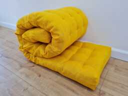 Hemp Linen Cushion Mat With Organic Hemp Fiber Filling in Natural Bright Yellow Linen Fabric Window Bench Custom Made