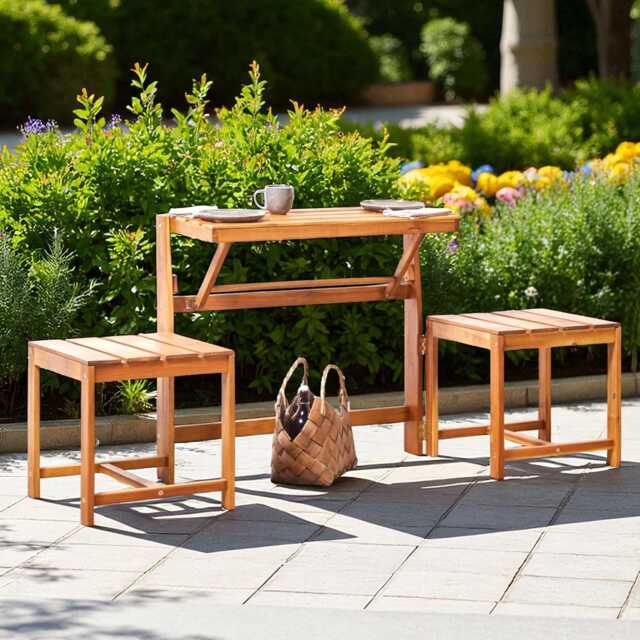 Convertible Acacia Wood Garden Bench Bistro Set - 2-In-1 Patio Furniture - image 1
