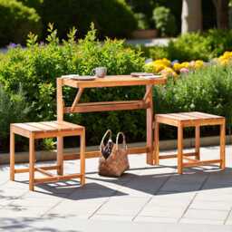 Convertible Acacia Wood Garden Bench Bistro Set - 2-In-1 Patio Furniture - thumbnail 1