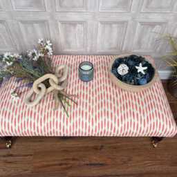 Large Upholstered Footstool in Modern Stripe On Coffee Table Ottoman With Dark Castor Legs - thumbnail 3