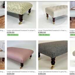 Large Upholstered Footstool in Modern Stripe On Coffee Table Ottoman With Dark Castor Legs - thumbnail 4