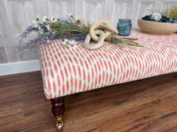 Large Upholstered Footstool in Modern Stripe On Coffee Table Ottoman With Dark Castor Legs - thumbnail 1