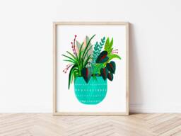 Teal Potted House Plants, Assorted Plant Print, Illustration, Art, Boho Wall Decor, Botanical Art