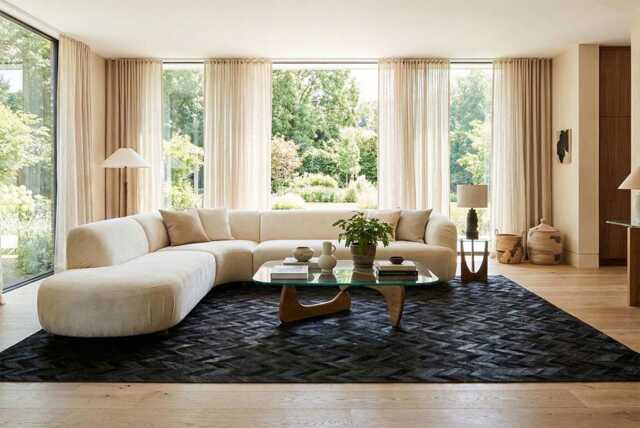 Black Chevron Cowhide Rug - Handmade Patchwork Leather Area - image 1