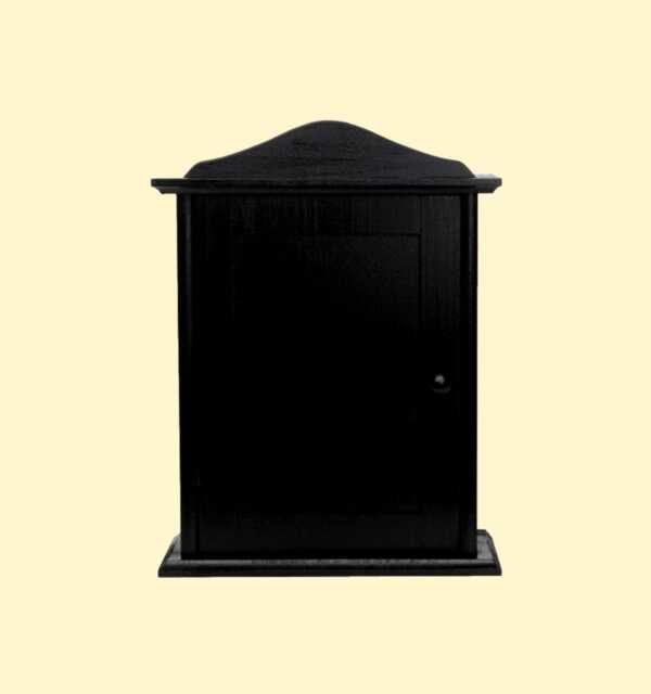 Black Wooden Key Cabinet With 6 Hooks - Wall-Mounted Storage Organizer - image 1