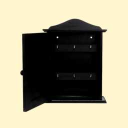 Black Wooden Key Cabinet With 6 Hooks - Wall-Mounted Storage Organizer - thumbnail 2