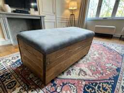 Wooden Ottoman Seat - Reclaimed & Storage With Foam Cushion - Handcrafted Game Table Seating The Empire