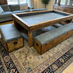 Wooden Ottoman Seat - Reclaimed & Storage With Foam Cushion - Handcrafted Game Table Seating The Empire - thumbnail 2