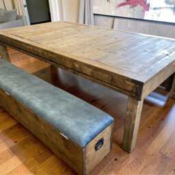 Wooden Ottoman Seat - Reclaimed & Storage With Foam Cushion - Handcrafted Game Table Seating The Empire - thumbnail 4