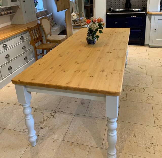 Solid Pine Farmhouse Dining Table, Custom Painted Wooden Kitchen Table - image 1