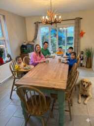 Solid Pine Farmhouse Dining Table, Custom Painted Wooden Kitchen Table - thumbnail 1