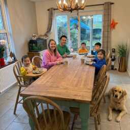 Solid Pine Farmhouse Dining Table, Custom Painted Wooden Kitchen Table - thumbnail 2