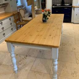 Solid Pine Farmhouse Dining Table, Custom Painted Wooden Kitchen Table - thumbnail 2