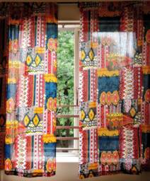 Colorful Bright Red & Navy Eclectic Curtains For Living Room, Bedroom, Nursery, Kitchen, Can Be Customized in All Styles Blackout - thumbnail 1